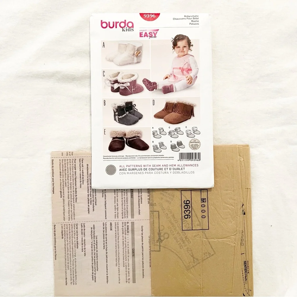 Burda Kids 9396 Baby Booties Sewing Pattern – Uncut Factory Folded